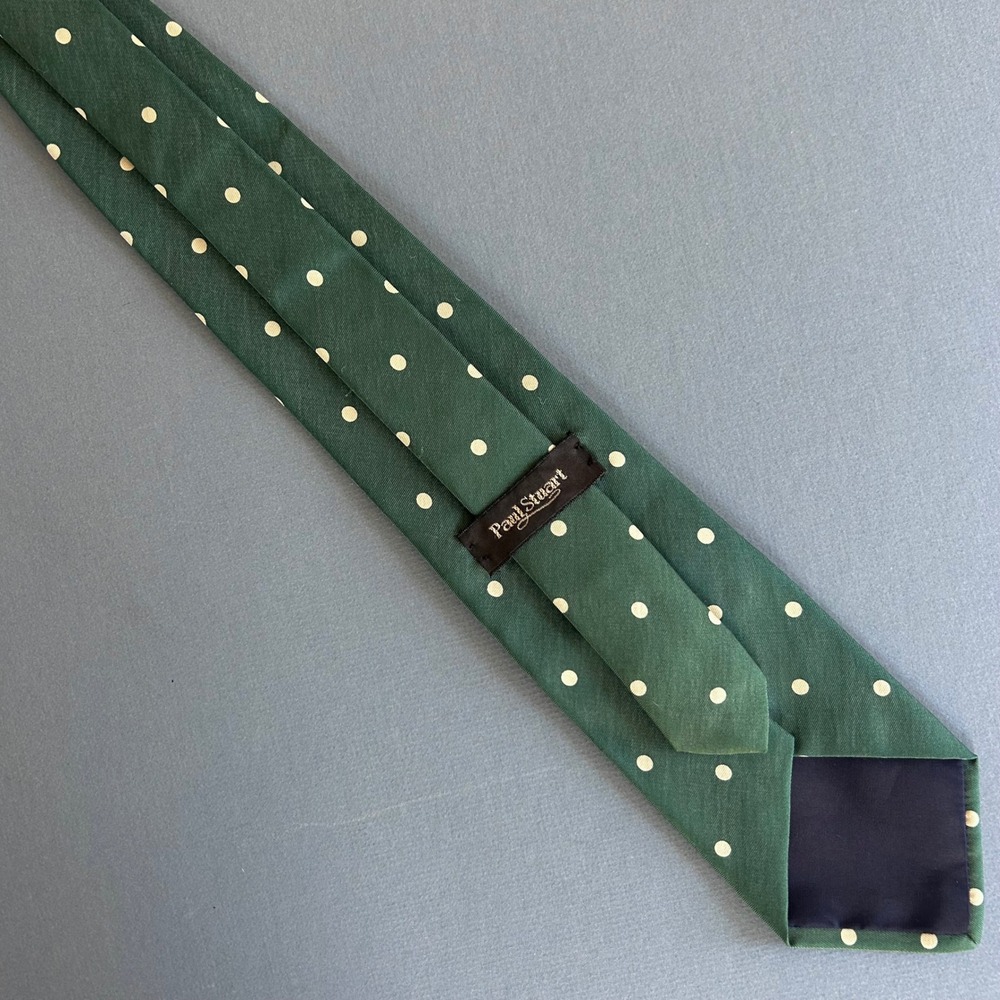 Paul Stuart Mens Silk VTG Tie Forest Green Polka Dot Classic Heritage Preppy - Picture 5 of 9